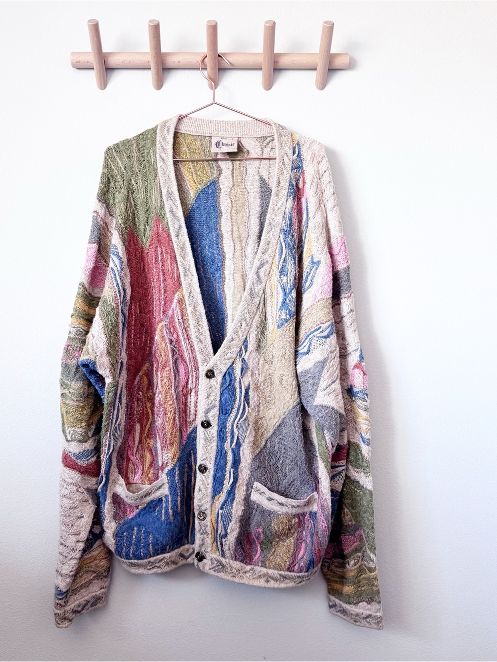 COOGI 90’s Vintage Multicolor Cable-Knit Colorful Cardigan